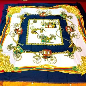 Art of the scarf luxury REGAL carriage Royal Red Blue Gold Art old money square
